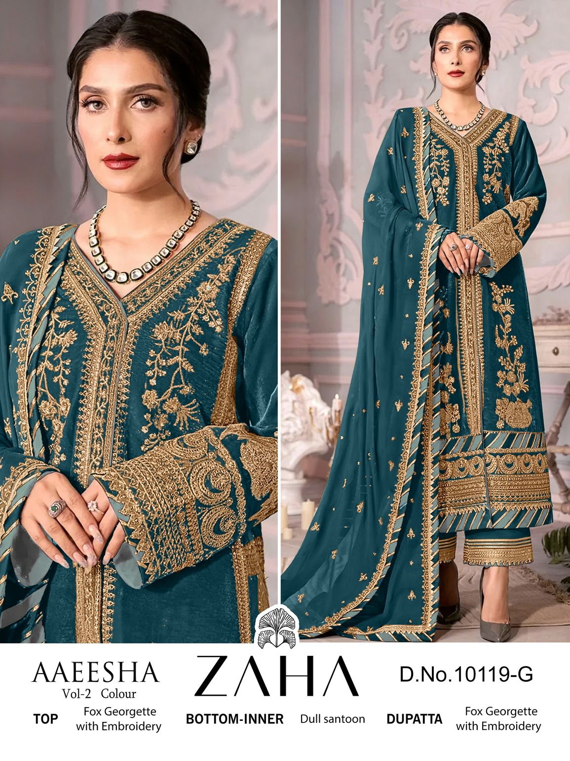 Zaha Aaeesha 10119 E To G Georgette Pakistani Salwar Suits Catalog
